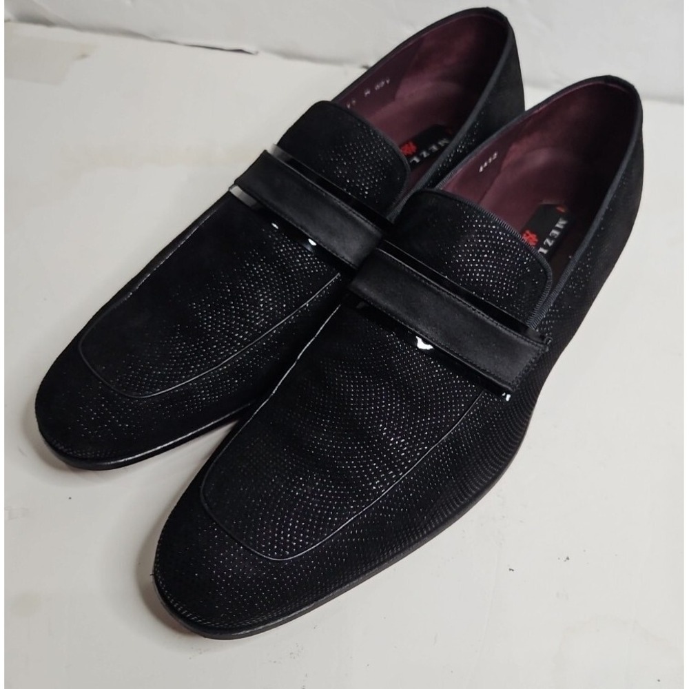 Mezlan "Capizzi" 4492 Black Genuine Glass-Beaded Suede Loafer Shoes